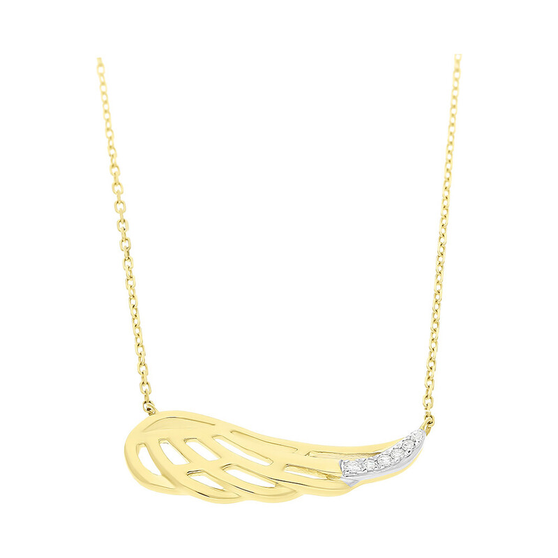 Naszyjnik złoty skrzydło z diamentami/rolo AW 79528-08856 YW skrzydło próba 585