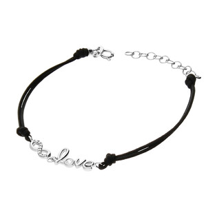 Bransoleta srebrna napis Love i infinity na czarnym sznurku PW367 czarny próba 925