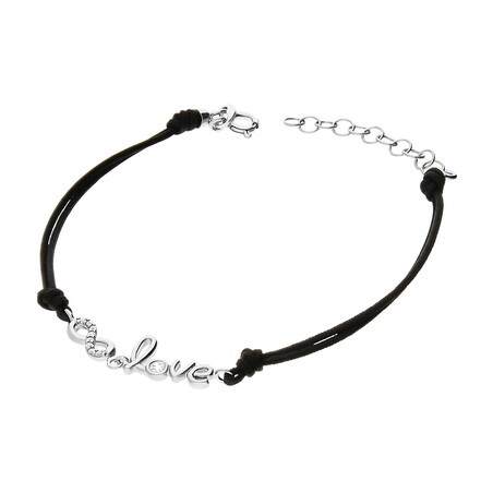 Bransoleta srebrna napis Love i infinity na czarnym sznurku PW367 czarny próba 925
