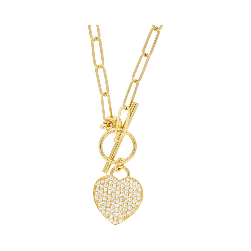Naszyjnik pozłacany serce z cyrkoniami/long anker PW348 GOLD próba 925
