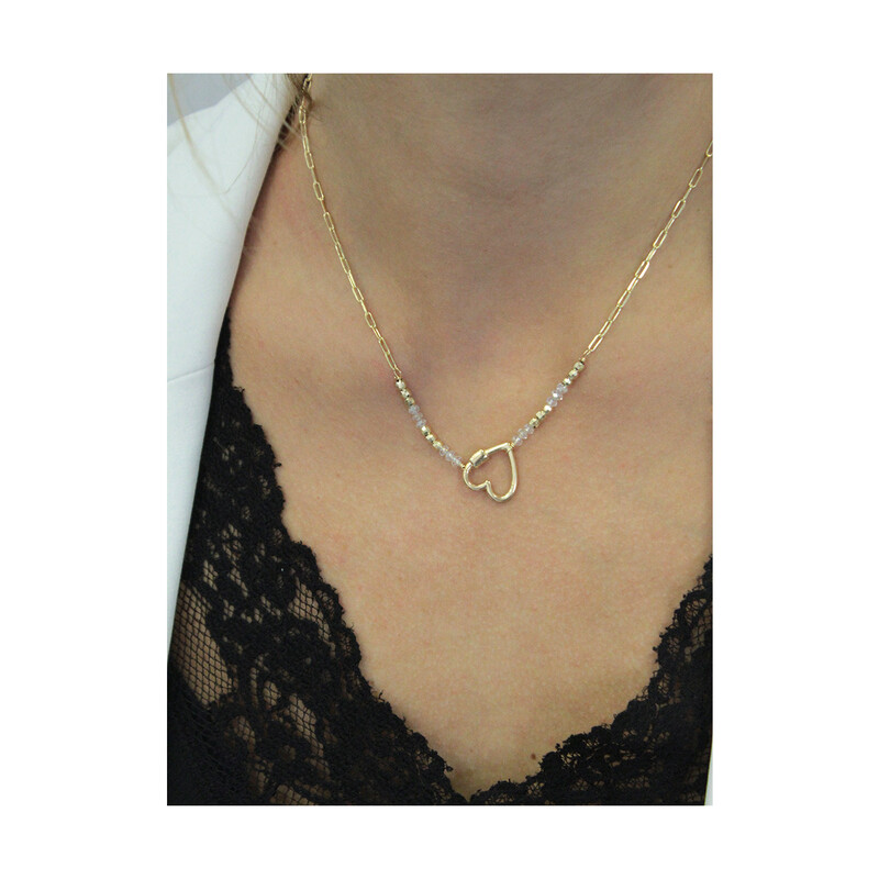Pozlacený náhrdelník srdce a kuličky/anker long PW351 GOLD ryzost 925