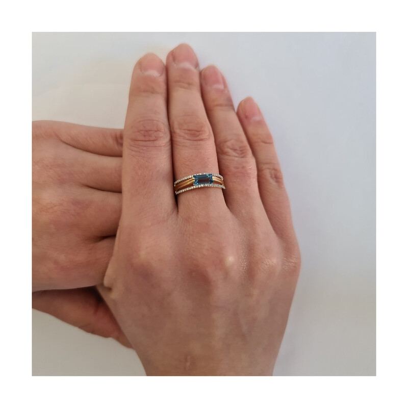 Zlatý prsten s topazem London a diamanty LC JR10768-JE5212 Y-LBTY bageta ryzost 585