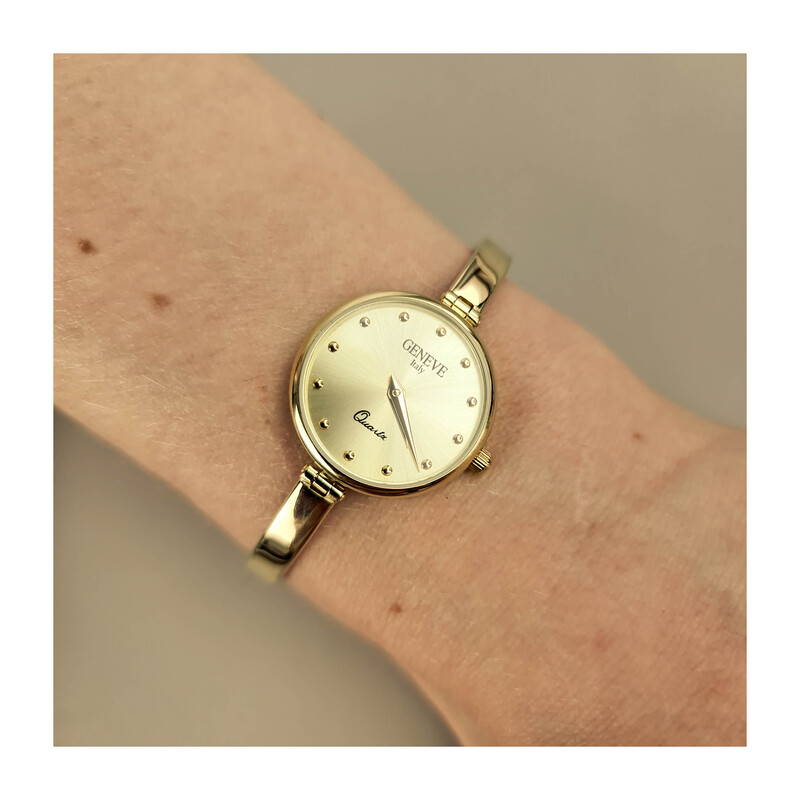 Zlaté kulaté polotuhé hodinky MI GENEVE STG003 ryzost 585