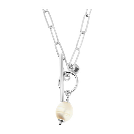 Naszyjnik srebrny CHARMING z białą perłą jubilerską/toggle PW406 ROD próba 925