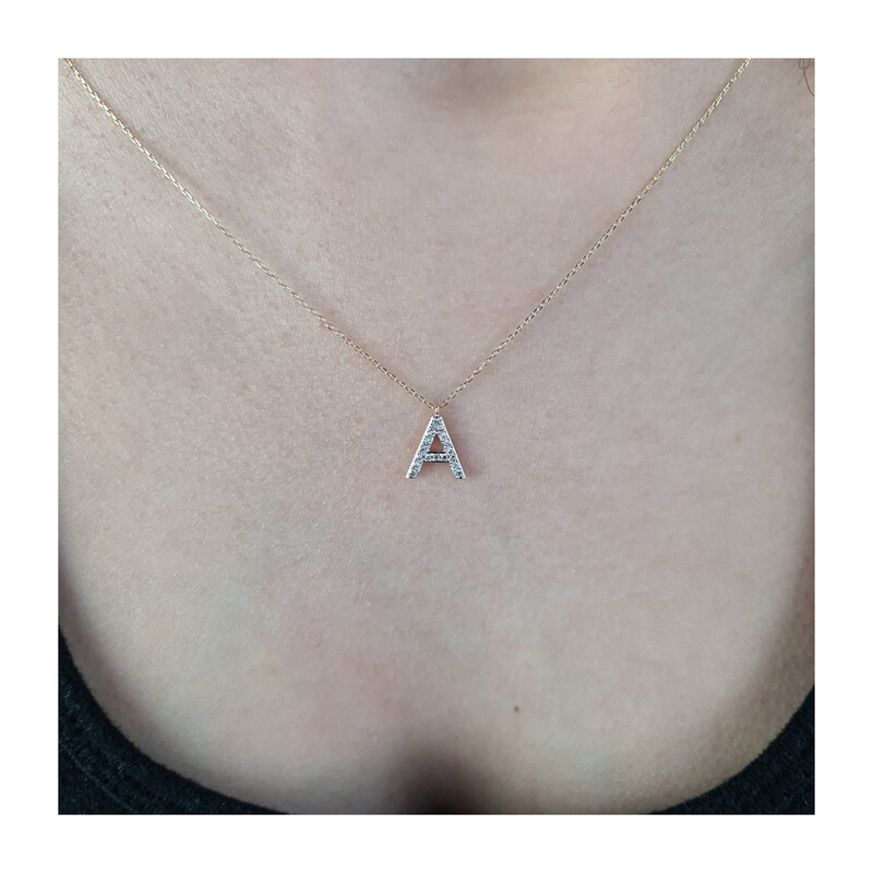 Zlatý náhrdelník písmeno A s diamanty/anker AW 09108 Y-A ryzost 585