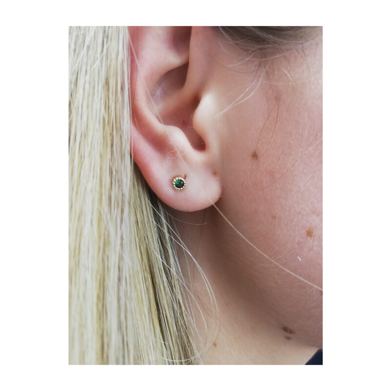 Zlaté náušnice zelený zirkon v bead rámečku/pecky NB NK236 EM BEADS ryzost 375