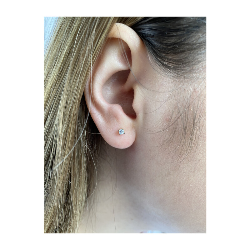 Zlaté náušnice ryzost 585 s bílou zirkonií 2,5 mm
