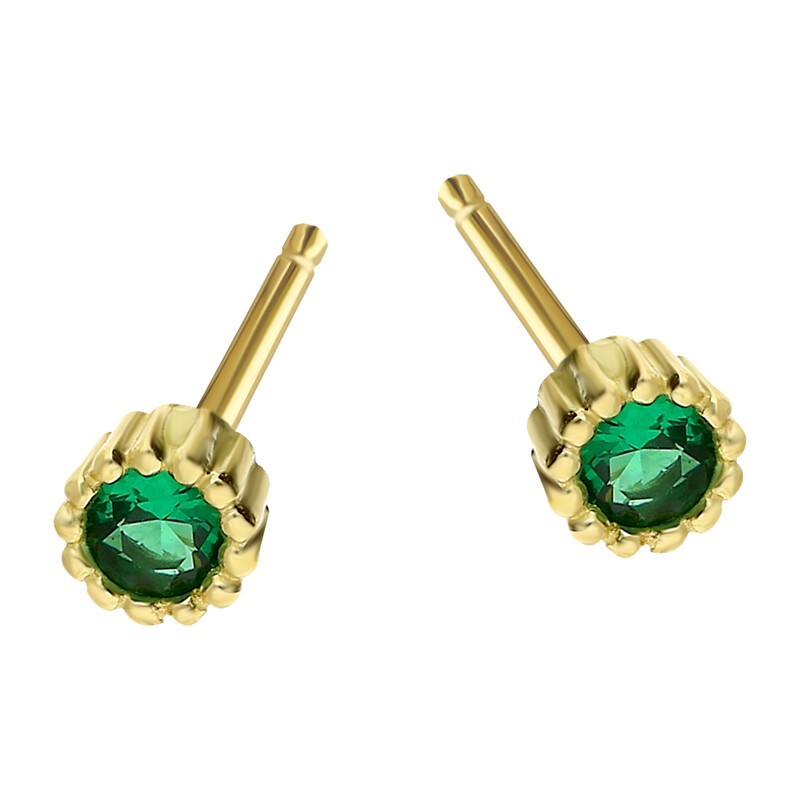 Kolczyki złote zielona cyrkonia w oprawie bead/sztyft NB NK236 EM BEADS próba 375