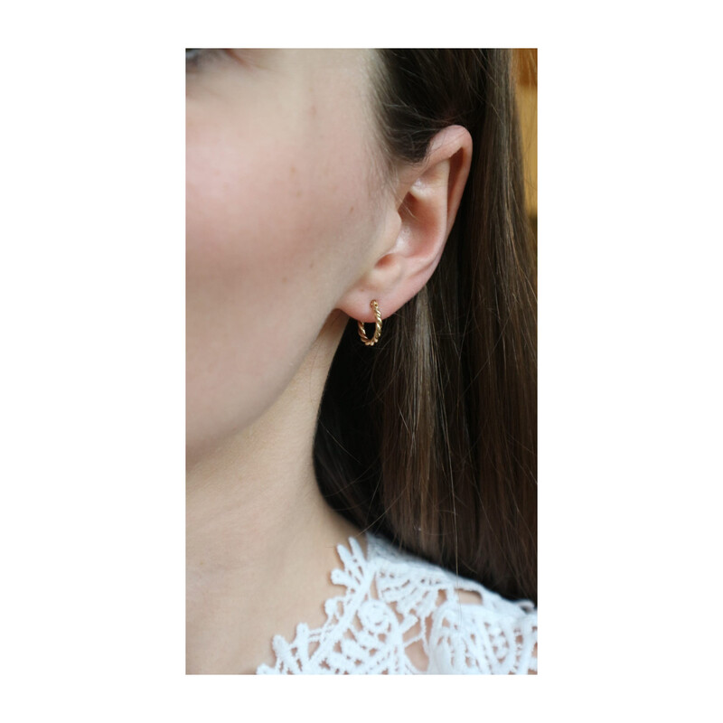 Zlaté náušnice kruhy 13mm pletené/angl.zap. AR X3TE13347 ryzost 375
