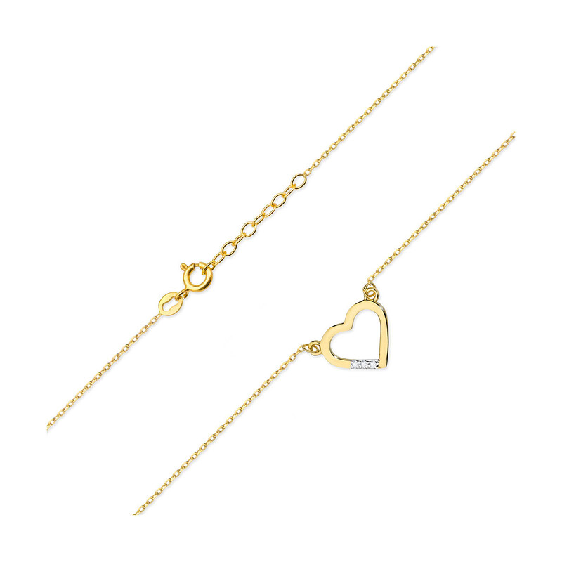 Zlatý náhrdelník srdce s diamanty/anker BE C-026 ryzost 585