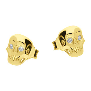 Kolczyki pozłacane czaszka 3D z cyrkoniami/sztyft JA936 GOLD próba 925