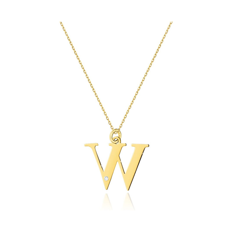 Literka złota W z diamentem BE C-69 W próba 585