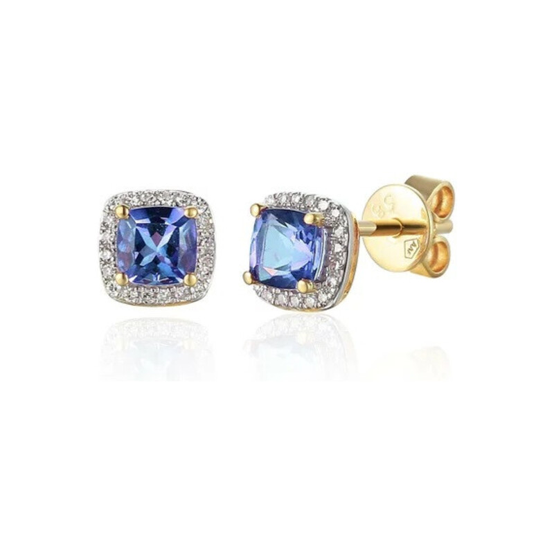 Kolczyki złote kwadratowy tanzanit i diamenty/sztyft AW 58266 Y-TA CUSHION próba 585