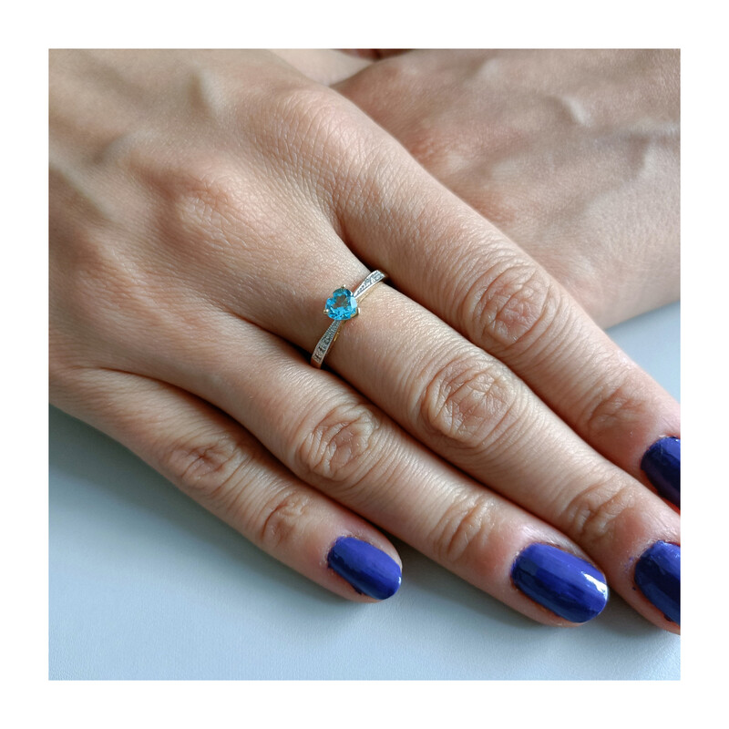 Zlatý prsten srdce s topazem blue a diamanty BE W-065 TO serce bis ryzost 585