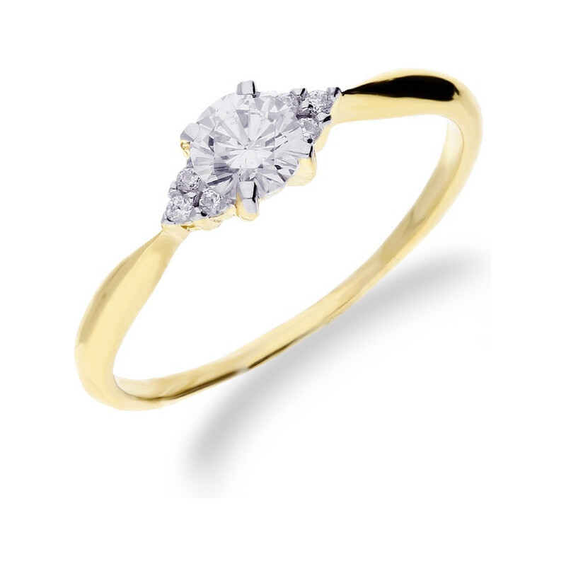 Zlatý prsten kulatý zirkon a menší zirkony bokem GR DJ PREMIUM092M ryzost 375