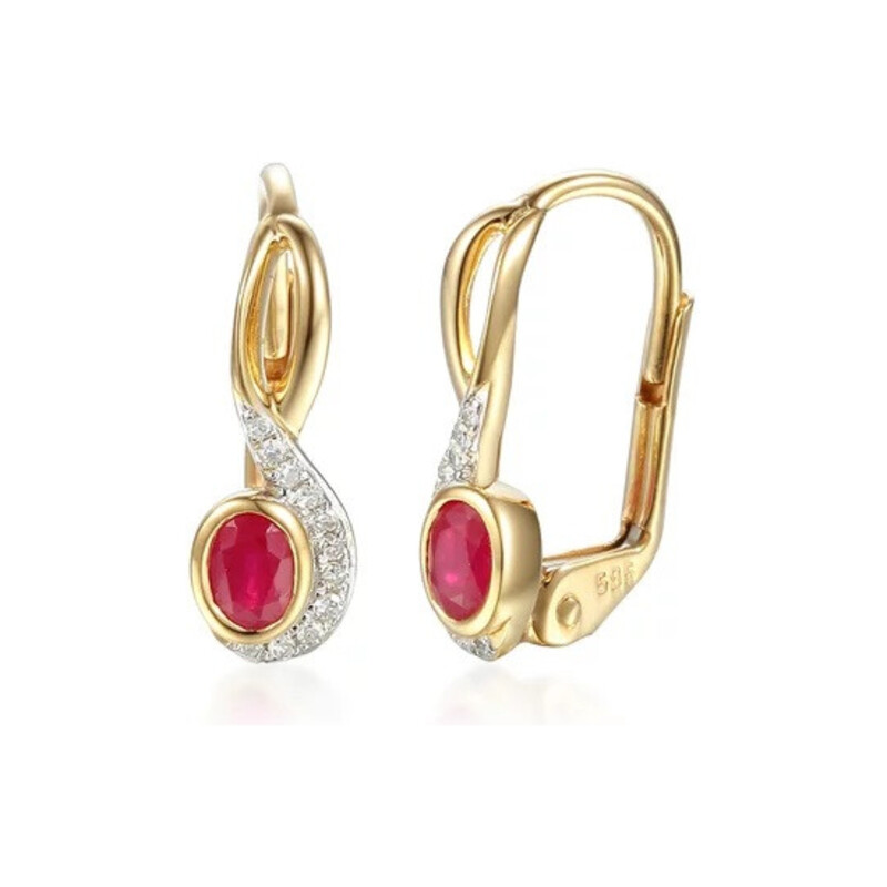 Kolczyki rubin 0,48ct bryl.0,07ct/bigiel AW 58015 YW-RU owal twist próba 585