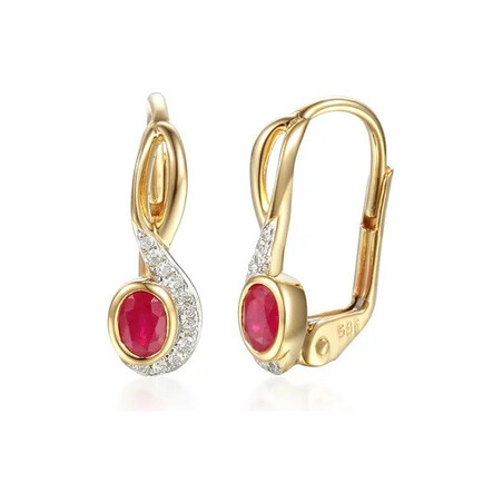 Kolczyki rubin 0,48ct bryl.0,07ct/bigiel AW 58015 YW-RU owal twist próba 585