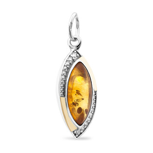 Zawieszka srebra łezka z bursztynem, złotą blaszką i białymi cyrkoniami PX 522_AU375 blaszka gold