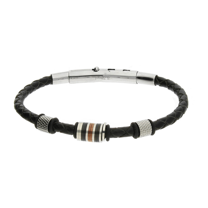 Bransoleta męska walec z kratą i mniejsze walce EX019 BLACK