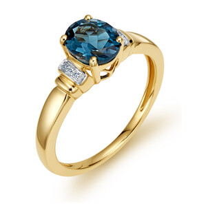 Pierścionek złoty owalny Topaz London i białe diamenty LC RR46092 Y-LBT owal próba 585