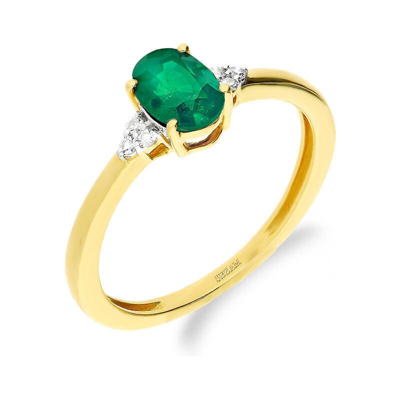 Pierścionek złoty owalny szmaragd i białe diamenty LC RR46103 Y-EM owal próba 585