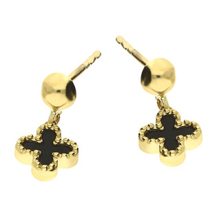 Kolczyki złote koniczyna z czarną emalią i kulkami bead/sztyft AR KR(X-X3)E0661-AC próba 375