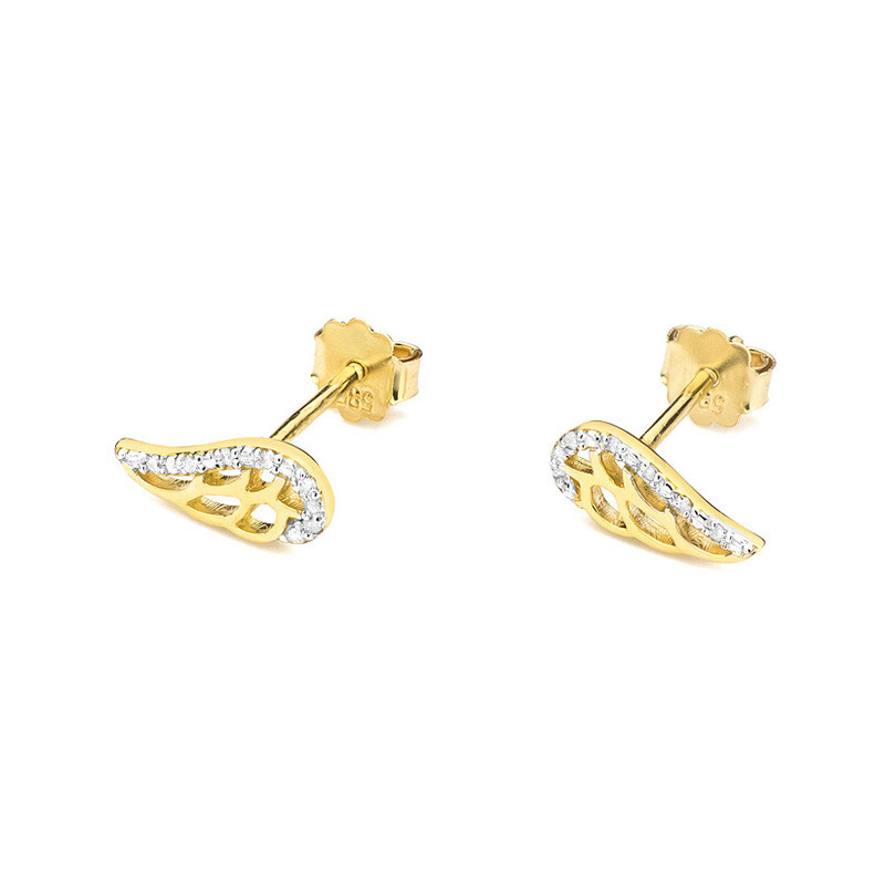 Zlaté náušnice prolamované křídlo s diamanty/puzeta BE CK-001 ryzost 585