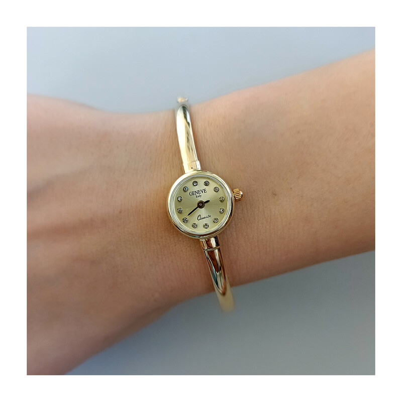 Zlaté hodinky s kulatým ciferníkem na náramku bangle MI G403251-0 ryzost 585