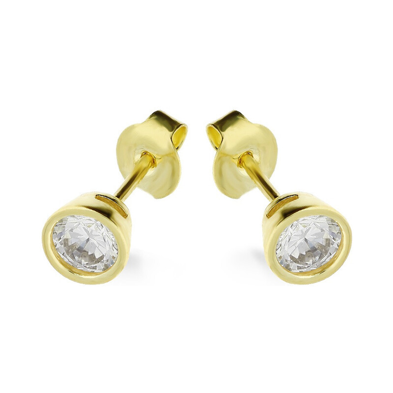 Kolczyki złote cyrkonia w okrągłej oprawie/sztyft MZ T5-E-OS-3-4mm-CZ próba 375