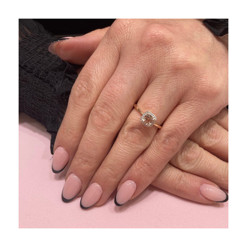 Prsten z růžového zlata s morganitem a diamanty AW 58266 R-MO CUSHION ryzost 585