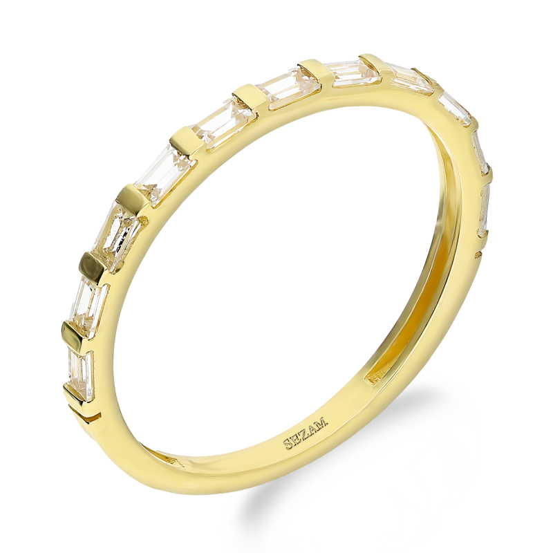 Zlatý prsten se zirkony bageta Rings | iSezam.cz