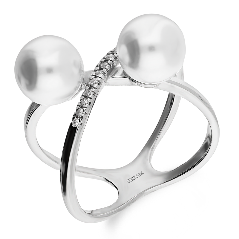 Stříbrný prsten X s perlami a zirkony | iSezam.cz