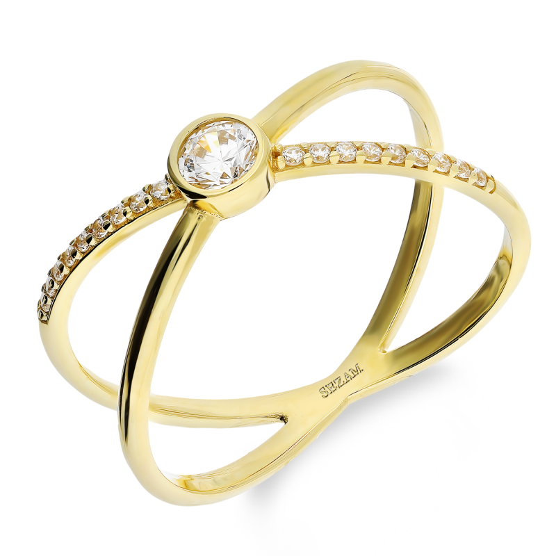 Zlatý prsten RINGS tvar X s bílými zirkony AR I2CR5915-FCZ ryzost 375