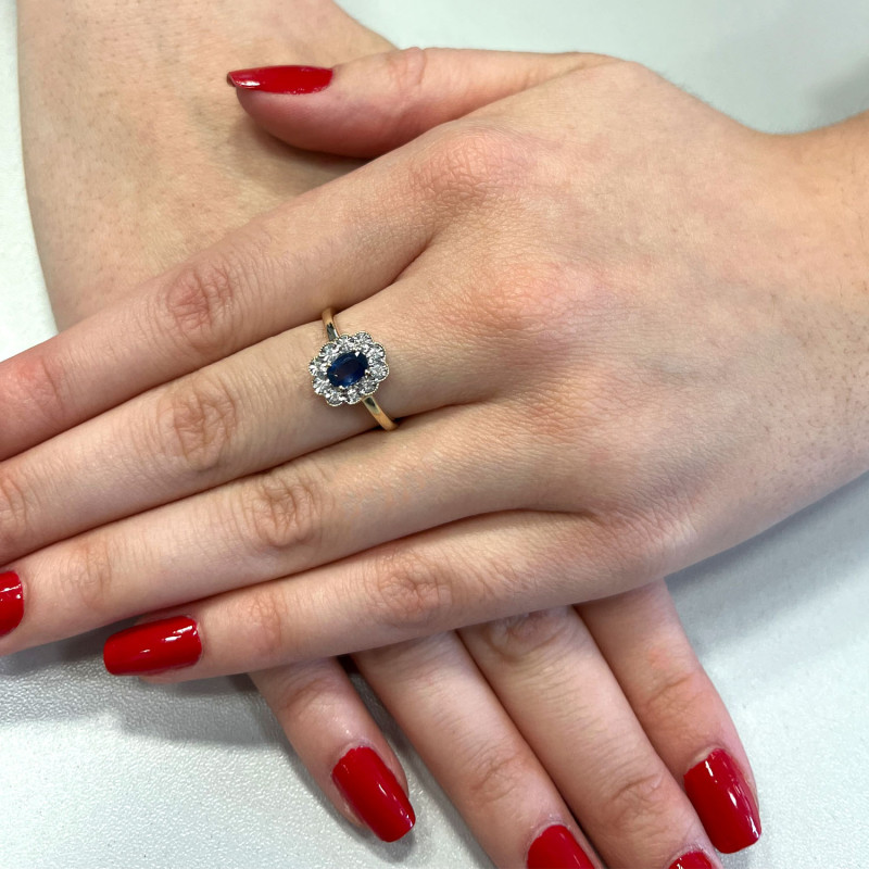 Zásnubní prsten oválný safír s bílými diamanty NF GS-1121 SAP AW 63665 KATE Mag ryzost 585