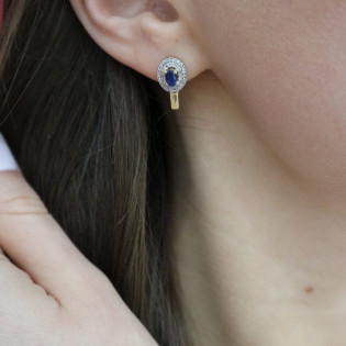 Zlaté náušnice se safírem a diamanty ryzost 585 | iSezam.cz