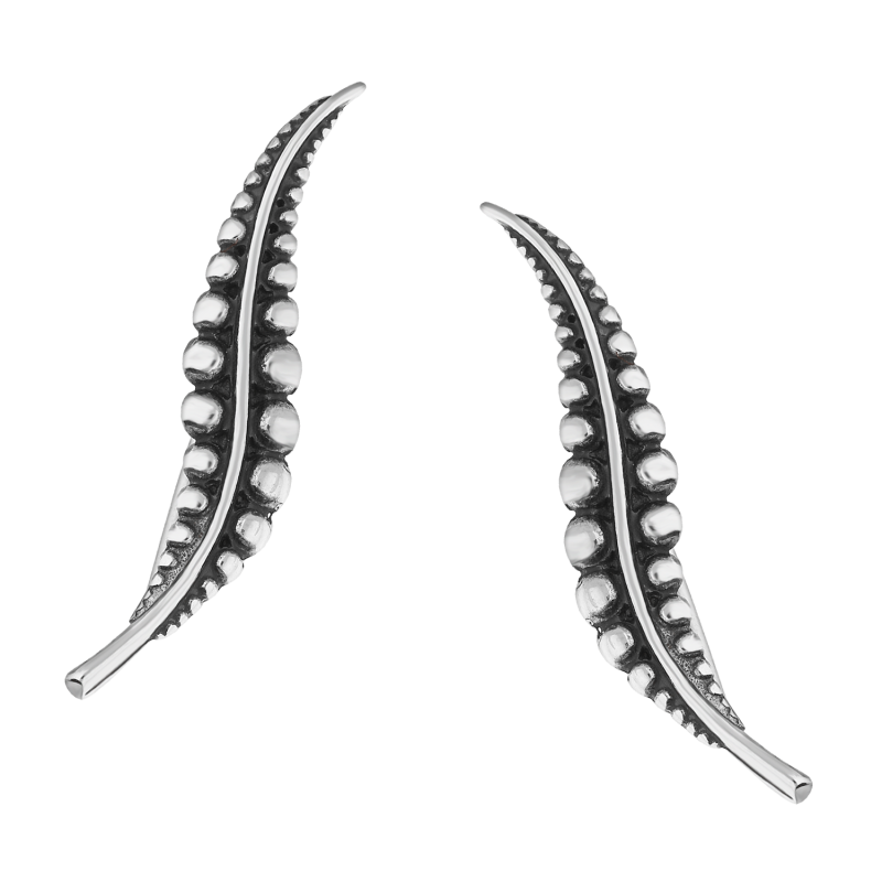 Stříbrné náušnice lístky na lalůček ucha, zdobené kuličkami bead. Vyrobené ze stříbra ryzosti 925. Subtilní a elegantní doplněk.