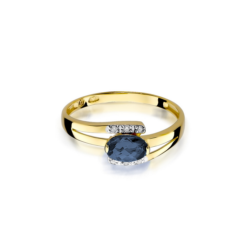 Zlatý prsten se safírem a diamanty BE W-119 SA ovál ryzost 585