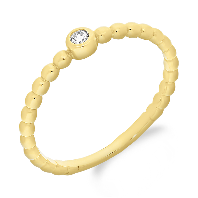 Zlatý prsten s bílou zirkonií a kuličkami bead ryzost 585 | iSezam.cz