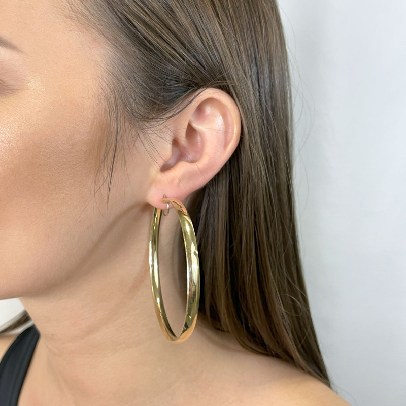 Zlaté náušnice kruhy 60mm ploché/ang.zap. M3-203 ryzost 585