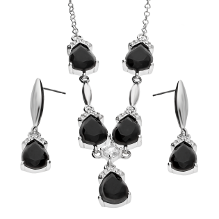 Stříbrná souprava s černými zirkony | iSezam.cz