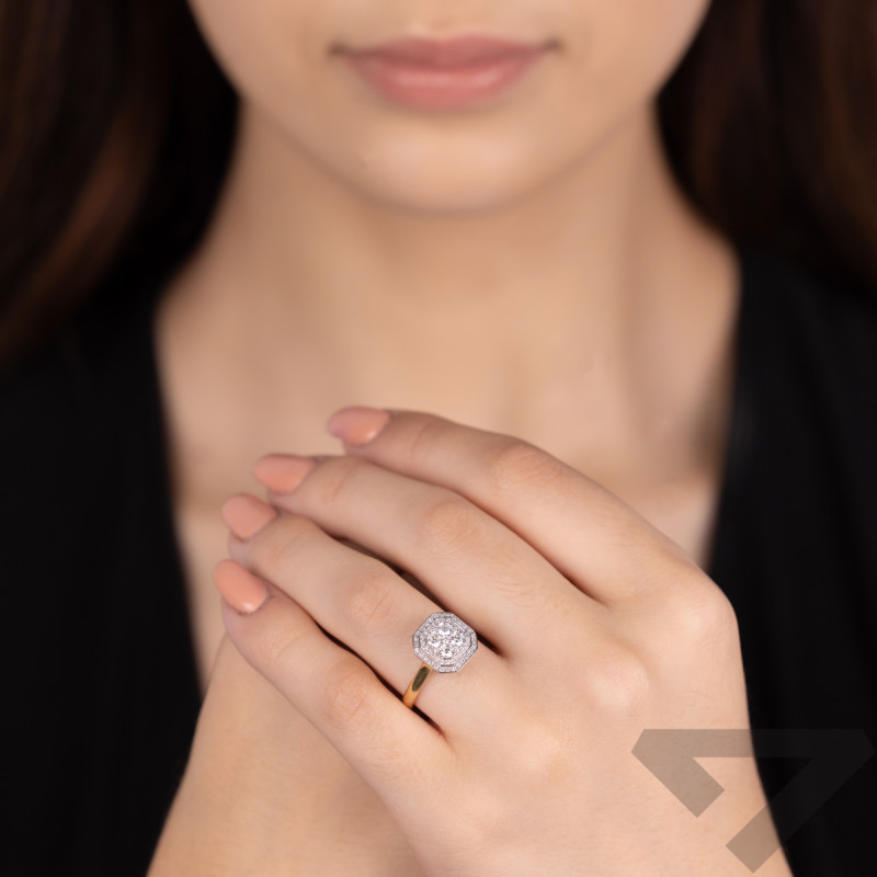 Zásnubní prsten s bílými diamanty ve čtverci DI 523-05 ryzost 585