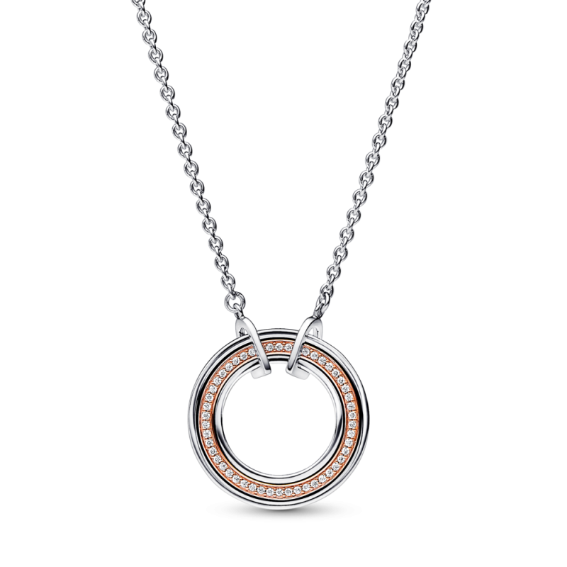 Dwutonowy naszyjnik pavé z logo Pandora Signature 382772C01