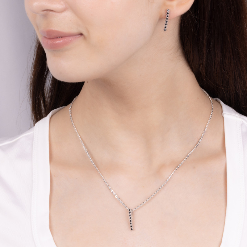 Stříbrný set náušnice a přívěsek řada černých zirkonů A01058 černá ryzost 925