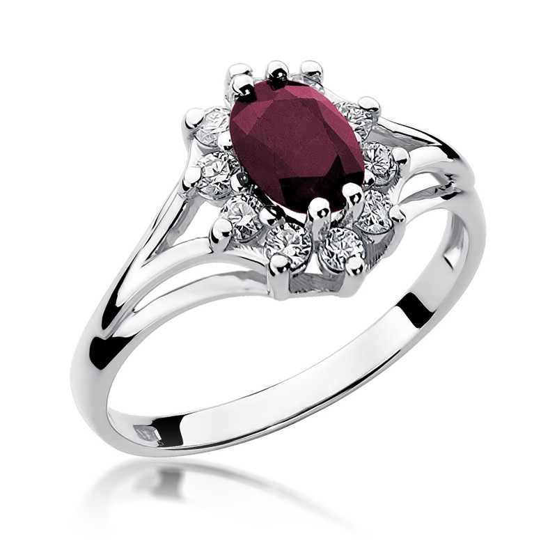 Zásnubní prsten z bílého zlata s rubínem a diamanty - iSezam.cz