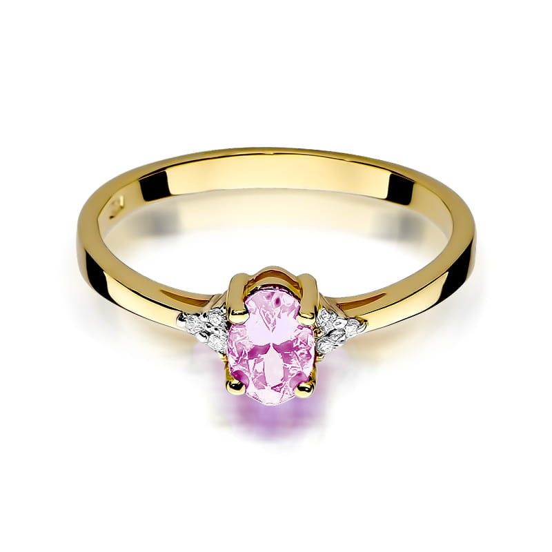 Zlatý prsten s růžovým topazem a diamanty BE W-301 PTO ovál ryzost 585