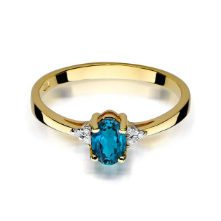Zlatý prsten s London Blue Topazem a diamanty - iSezam.cz