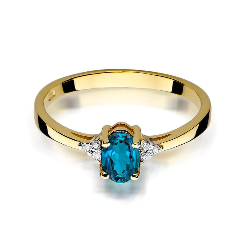 Zlatý prsten s topazem London blue a diamanty BE W-301 LBT ovál zkouška 585