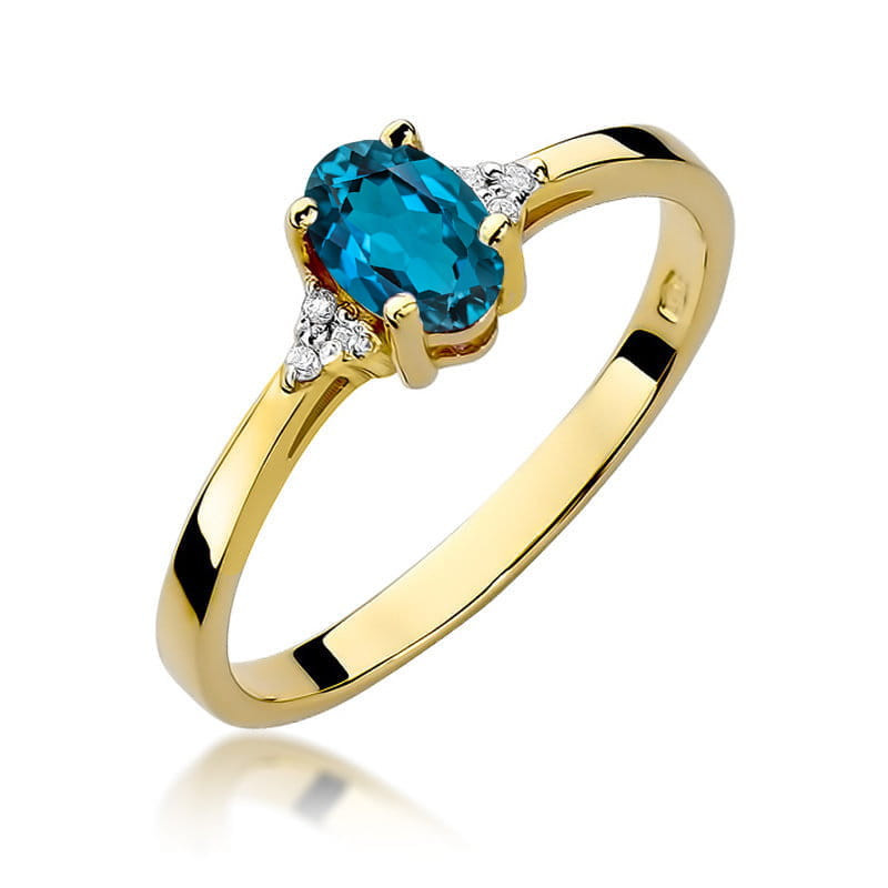 Zlatý prsten s London Blue Topazem a diamanty - iSezam.cz