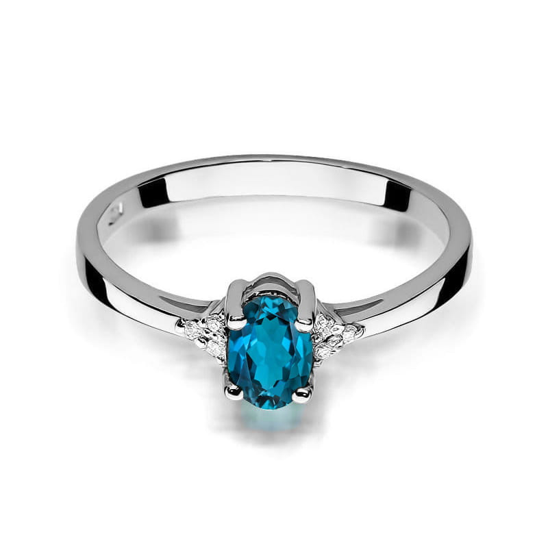 Zlatý prsten s topasem London blue a diamanty BE W-301W LBT oválný Markiza bílé ryzost 585