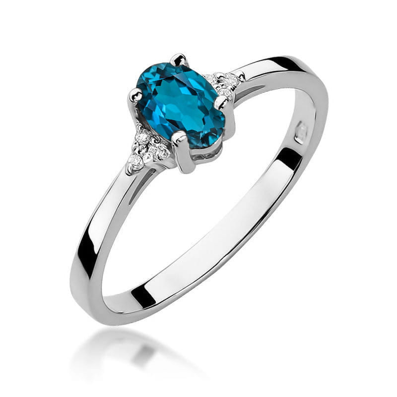 Prsten s Topazem London Blue a Diamanty ryzost 585 - iSezam.cz